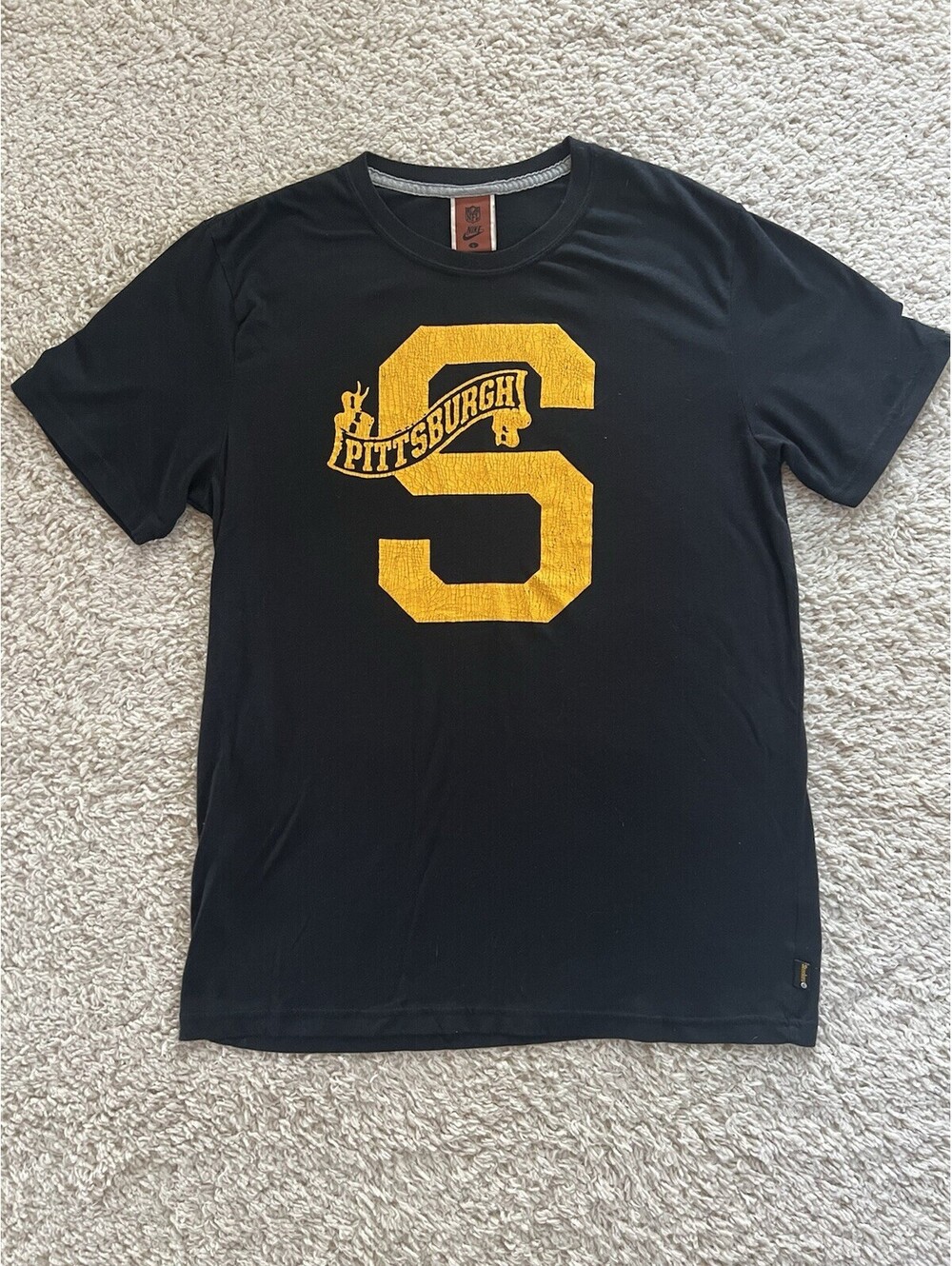 Nike Pittsburgh Steelers NFL Short Sleeve Shirt Size Large Black Brown Nike Tag